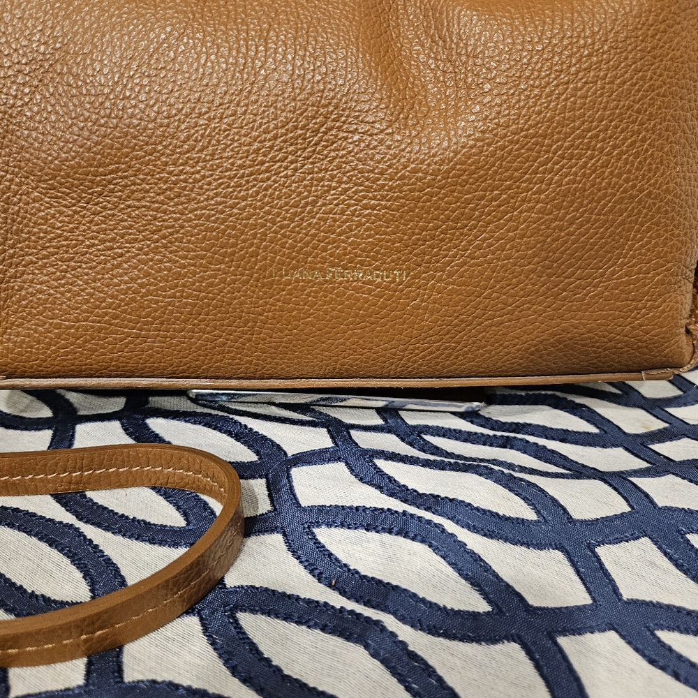LUANA FERRACUTI Leather ShoulderBag With Ruched Handie Made In Italy Cognac EUC - Picture 2 of 16